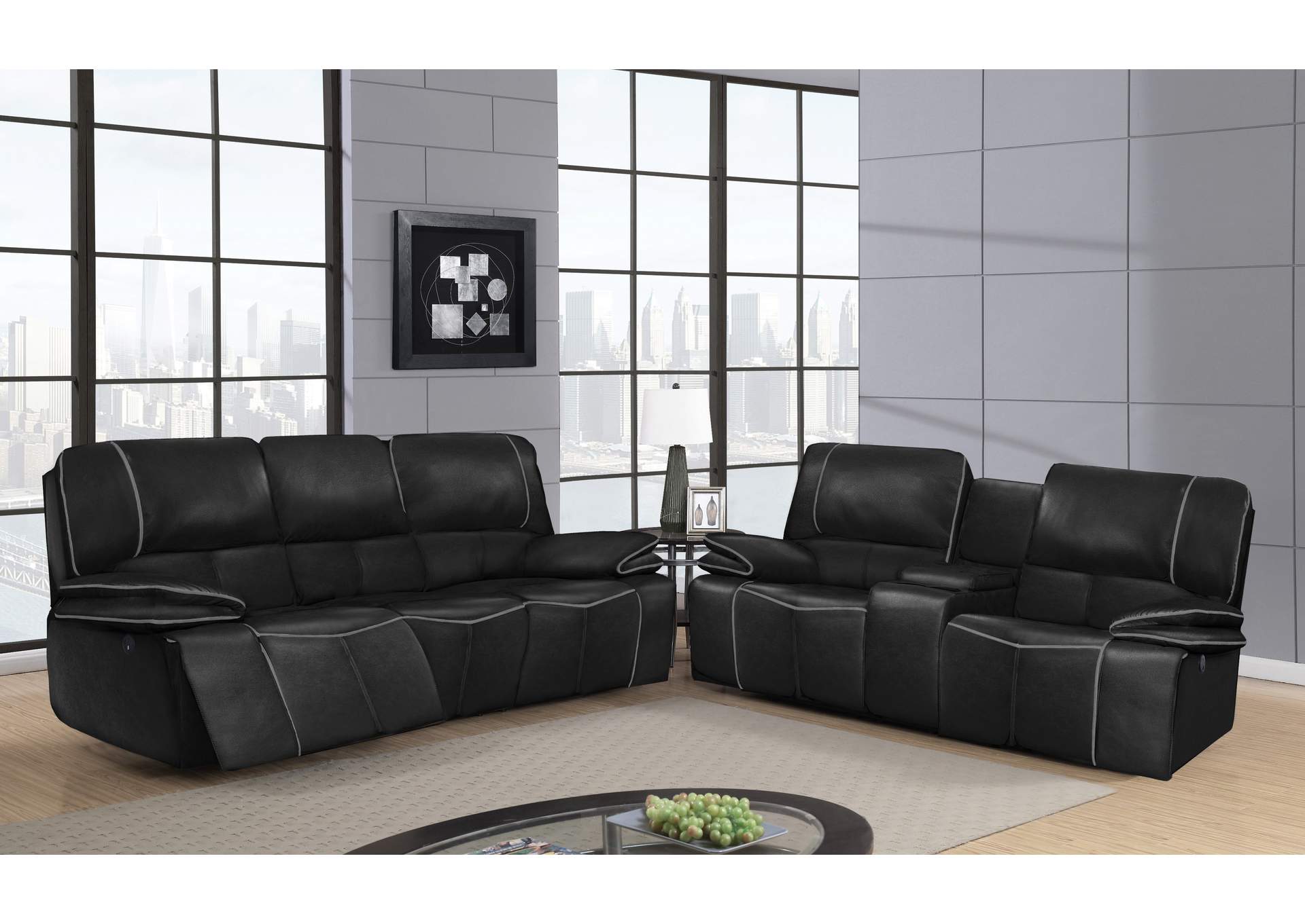 Black/Grey Power Console Loveseat,Global Furniture USA