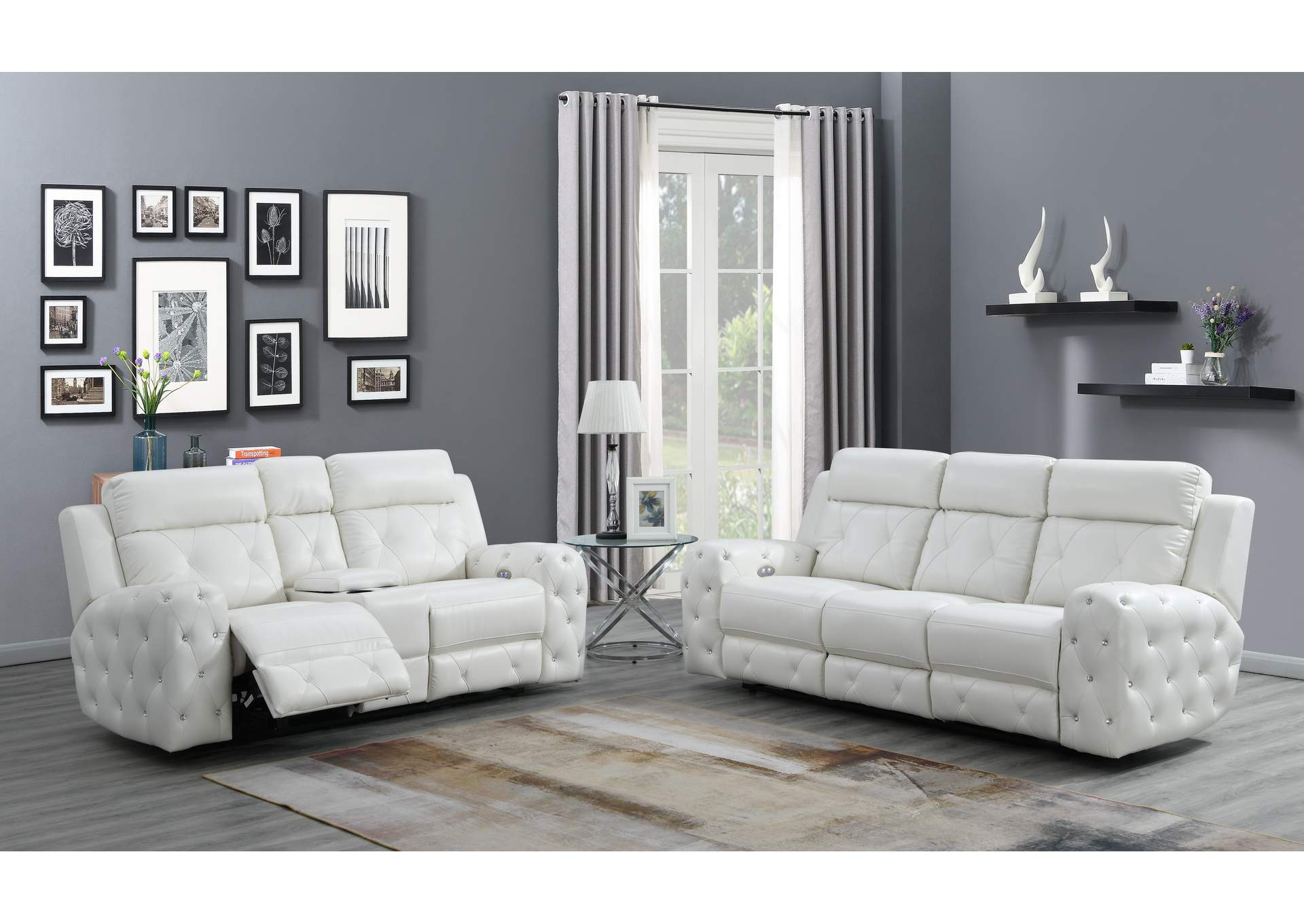 White Power Console Reclining Loveseat,Global Furniture USA