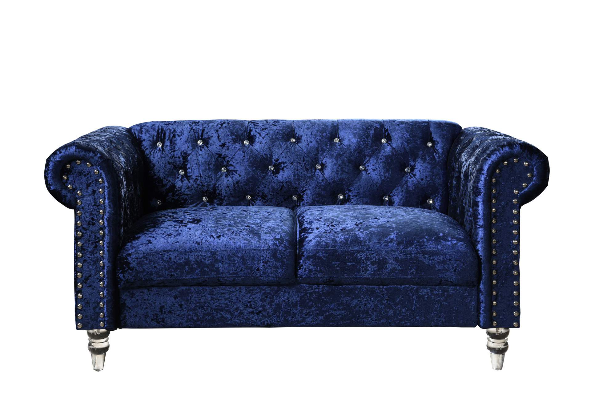 Blue Velvet Tufted KD Loveseat,Global Furniture USA