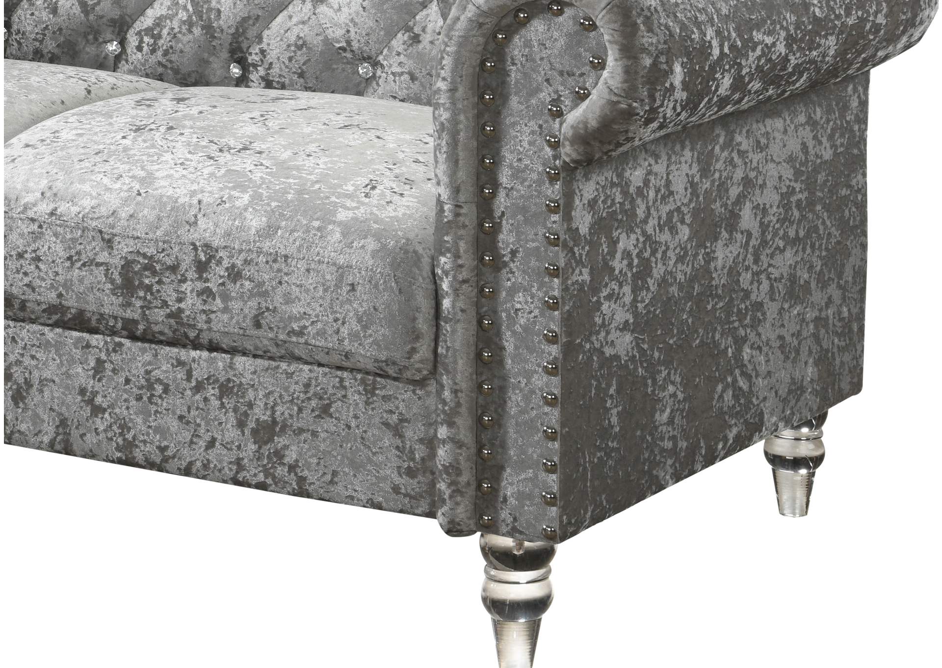 Grey Velvet Tufted KD Loveseat,Global Furniture USA