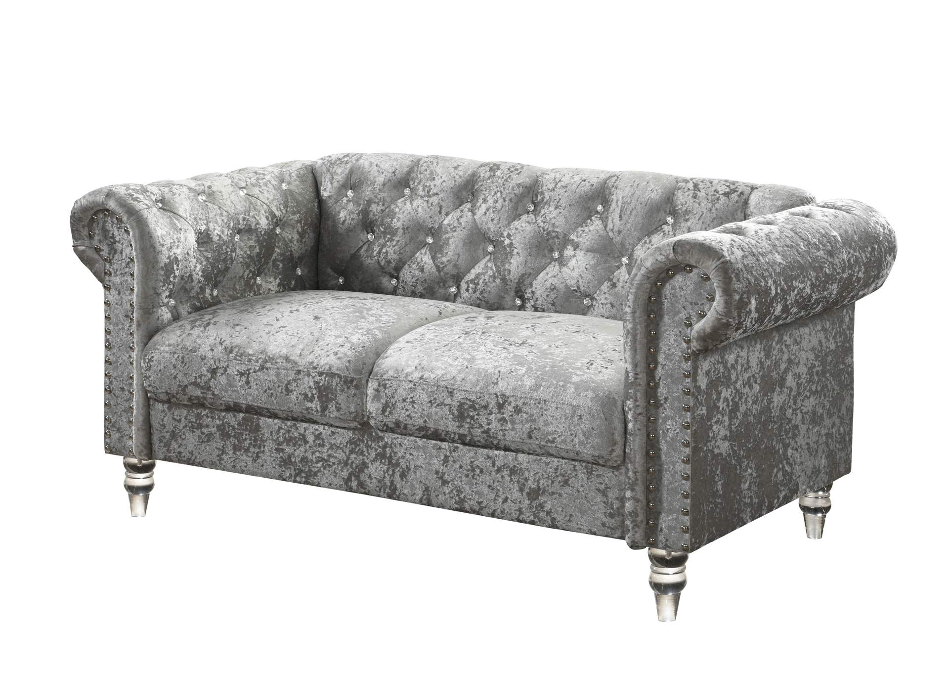 Grey Velvet Tufted KD Loveseat,Global Furniture USA