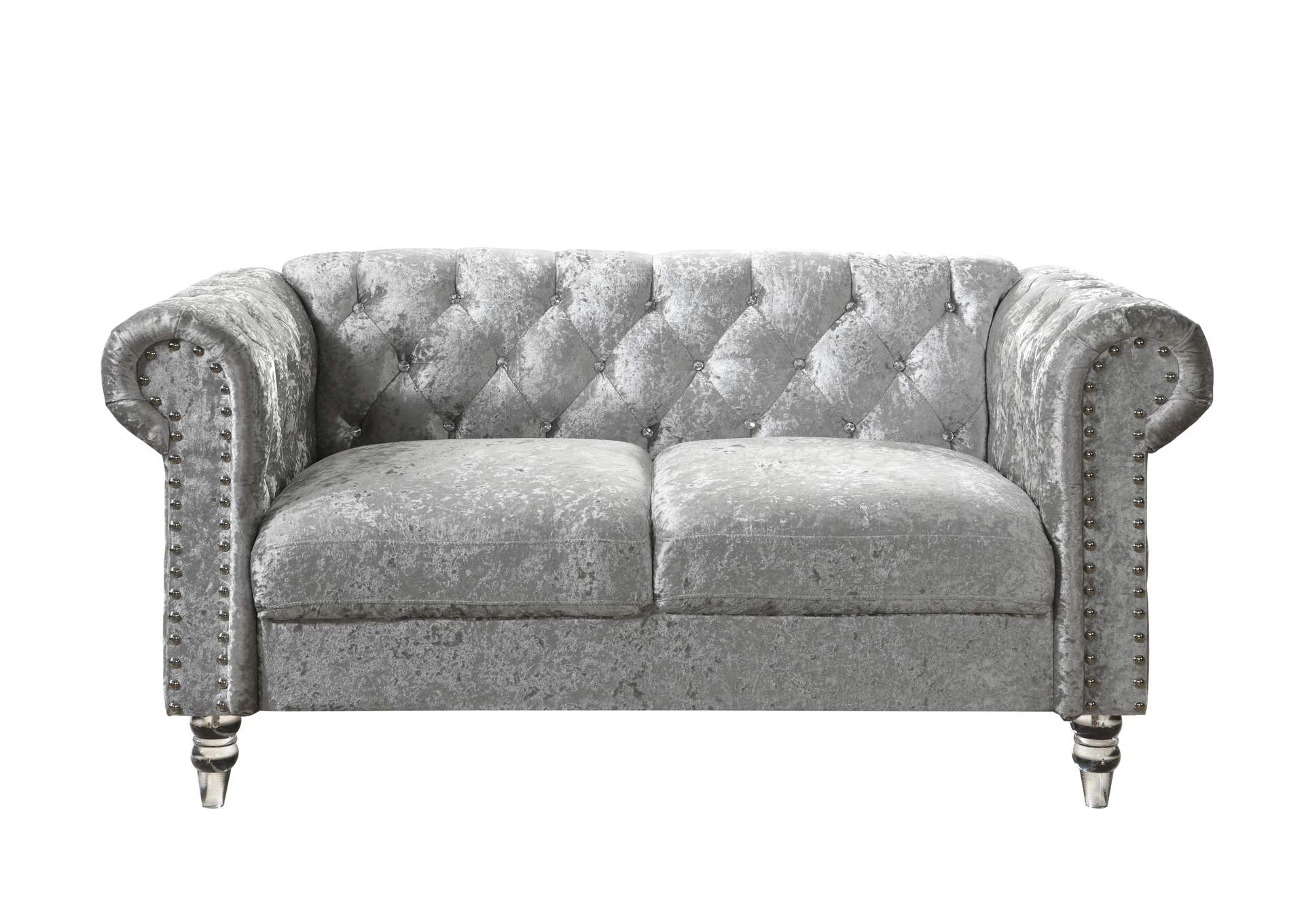 Grey Velvet Tufted KD Loveseat,Global Furniture USA