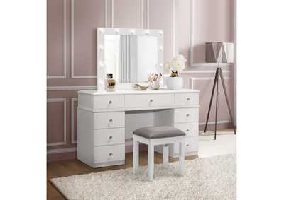 Alana White Vanity Set with Stool and Mirror,Global Furniture USA