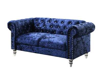 Blue Velvet Tufted KD Loveseat