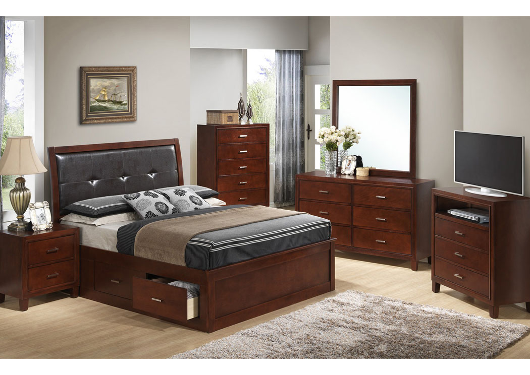 Cherry Queen Storage Bed, Dresser & Mirror,Glory Furniture
