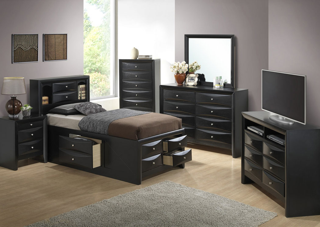 Black Full Storage Bookcase Bed, Dresser & Mirror,Glory Furniture