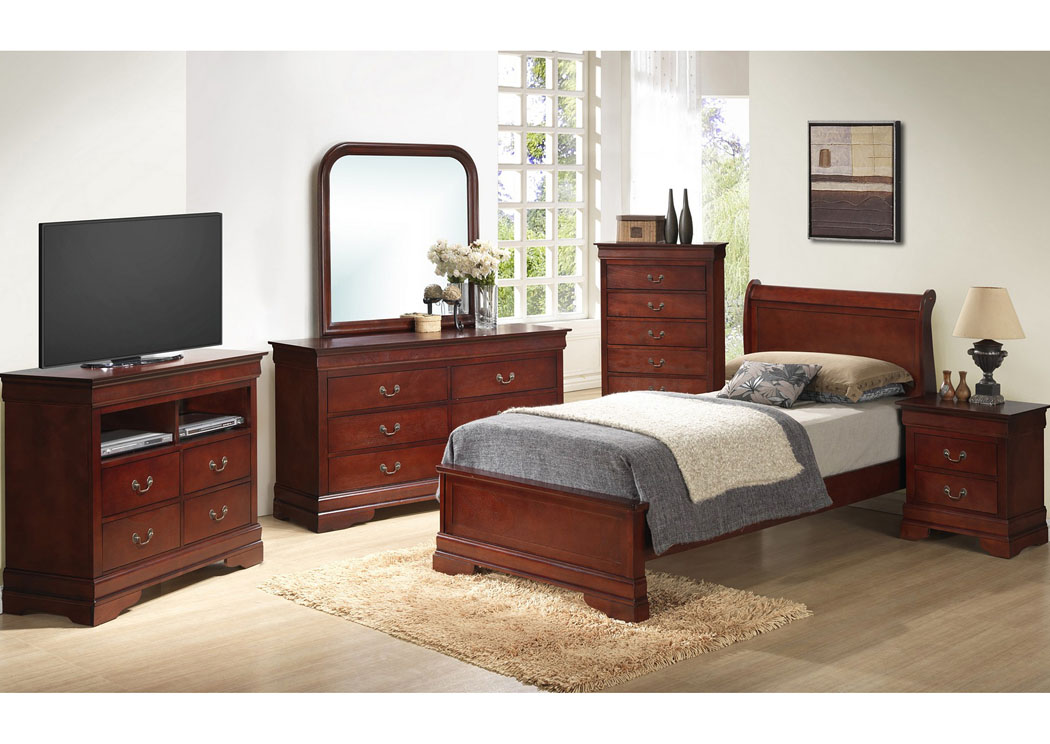 Cherry Full Low Profile Bed, Dresser & Mirror,Glory Furniture