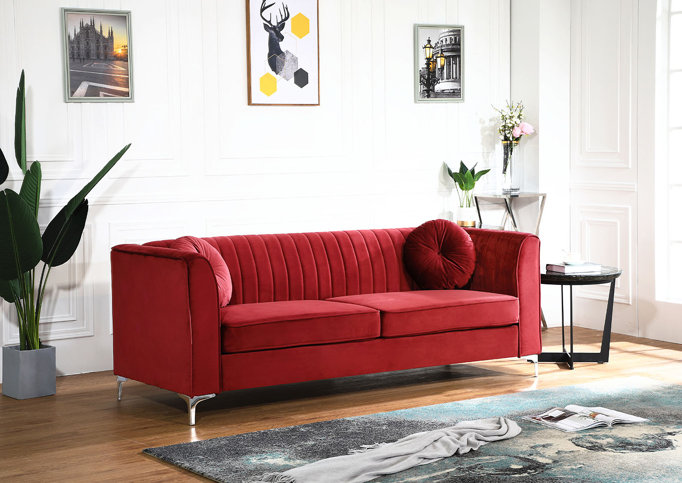 Delray Burgundy Stationary Sofa,Glory Furniture