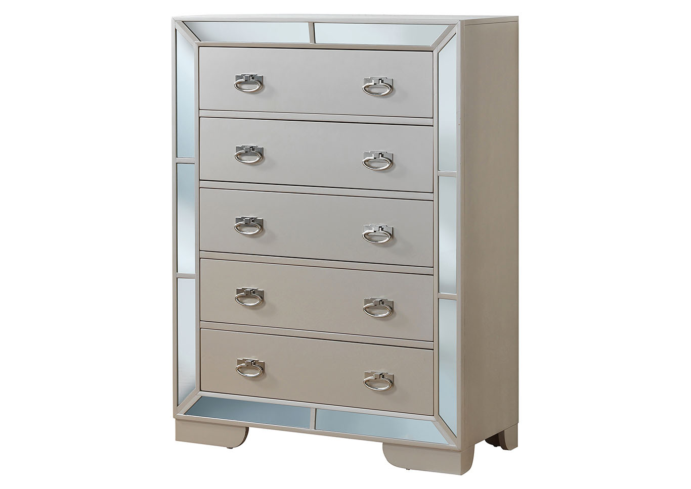 Pearl 5 Drawer Mirror Tile Frame Chest,Glory Furniture