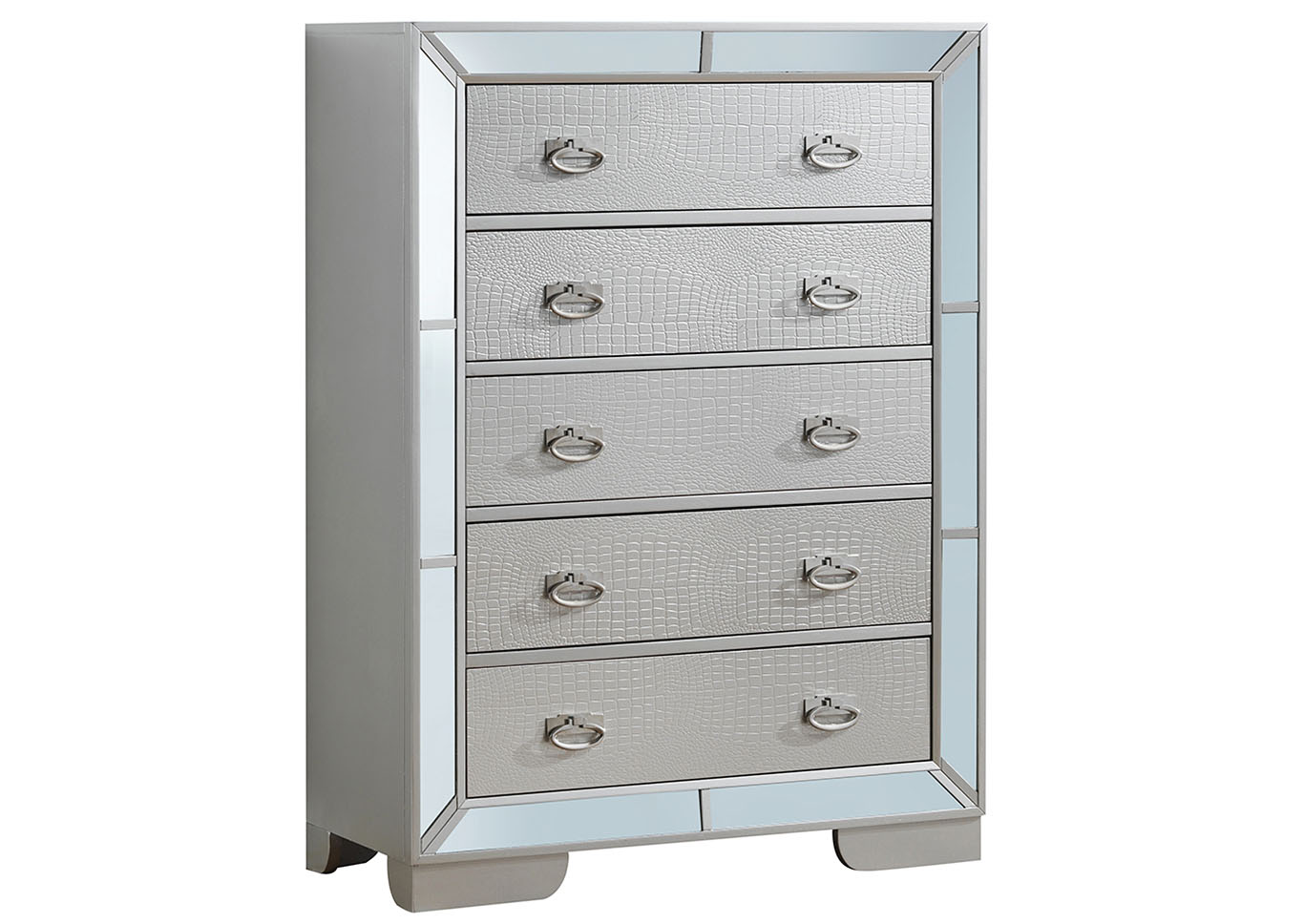 Gray 5 Drawer Mirror Tile Framed Chest,Glory Furniture