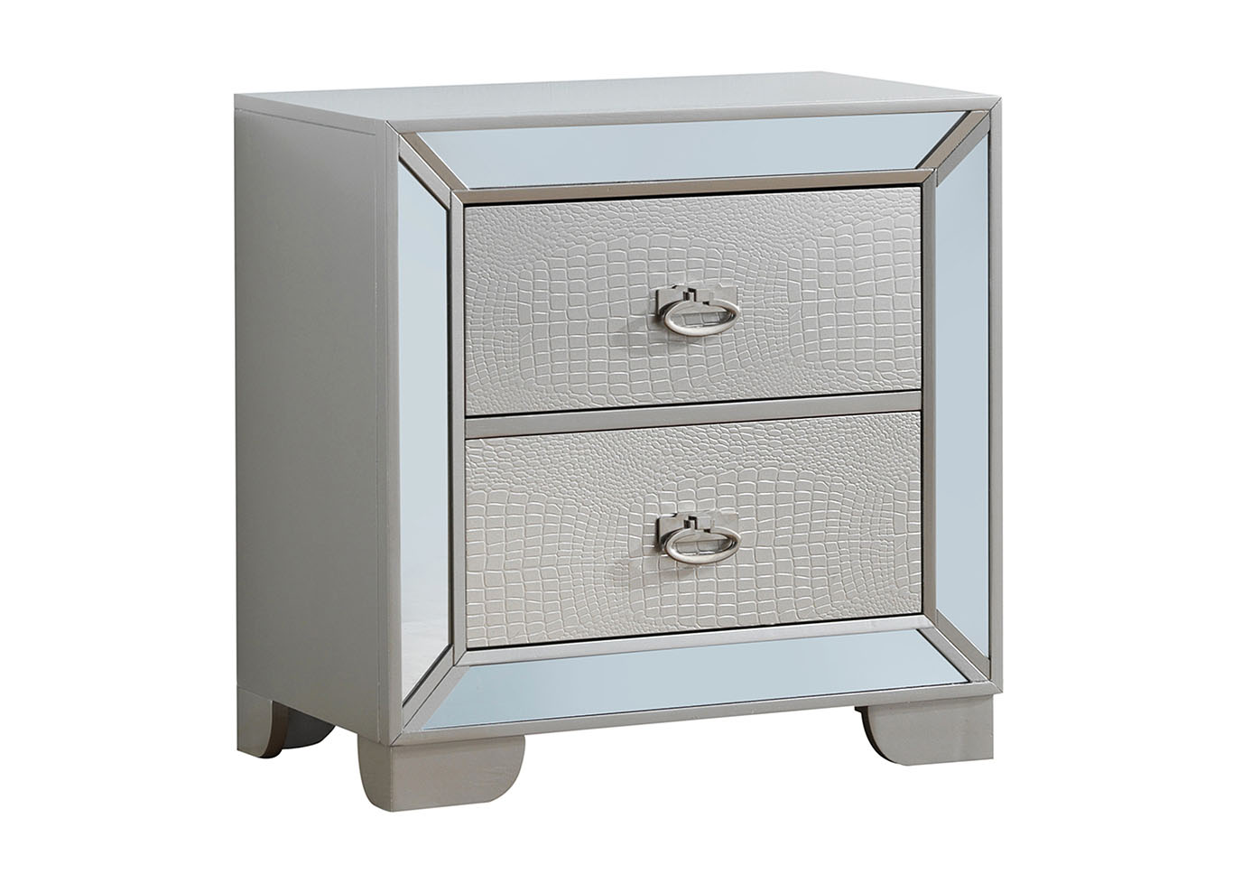 Gray 2 Drawer Mirror Tile Frame Nightstand,Glory Furniture