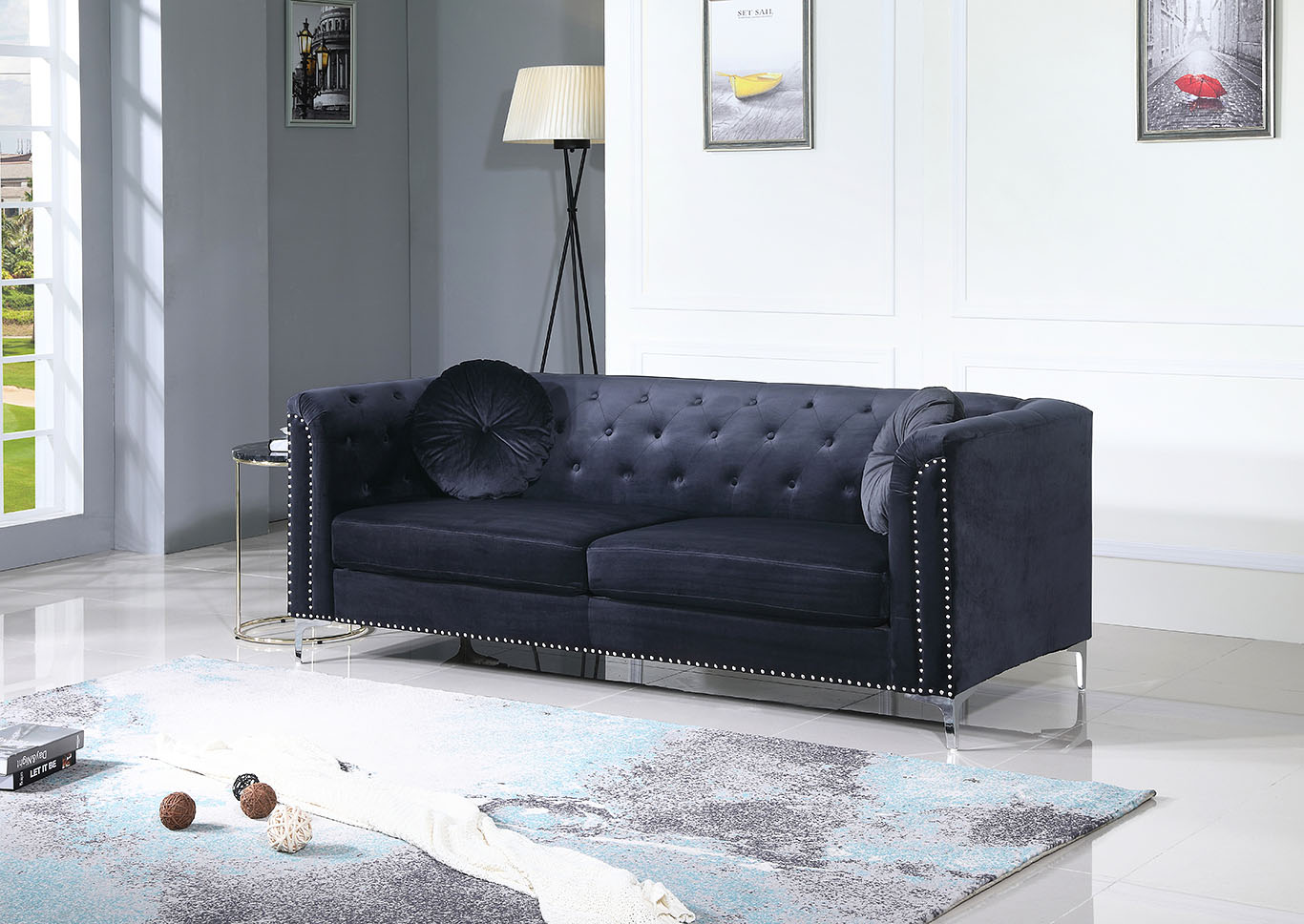 Pompano Black Stationary Sofa,Glory Furniture