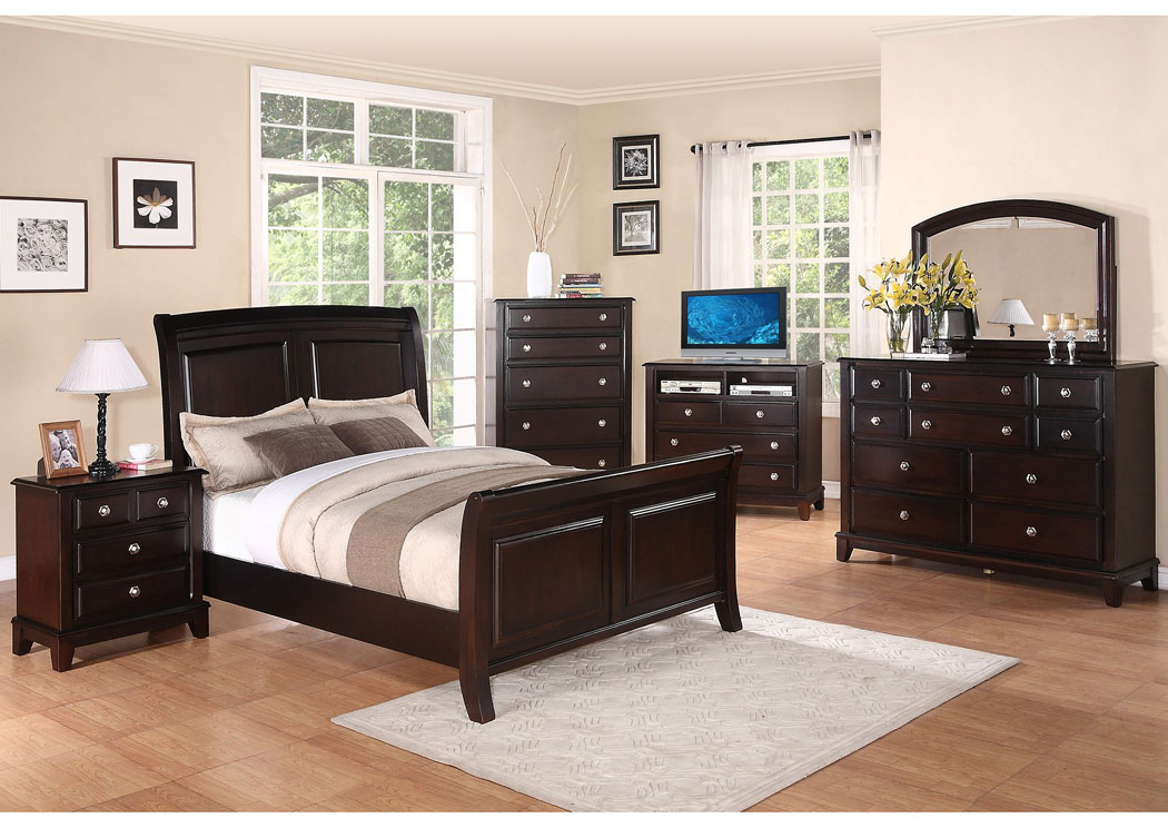 Cappuccino King Sleigh Bed, Dresser & Mirror,Glory Furniture