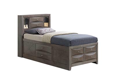 Gray Twin Storage Bookcase Bed
