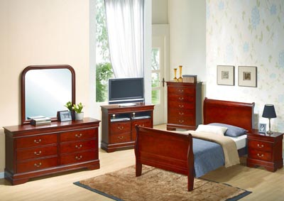Image for Cherry Full Sleigh Bed, Dresser & Mirror