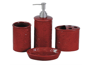 Image for Red 4 Pc Bath Accessory Set