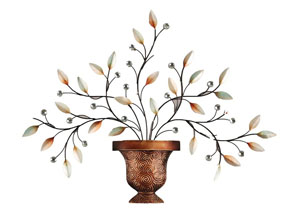 Bronze & White/Beige Wall Decor Leaves w/Diamonds Bronze Vase