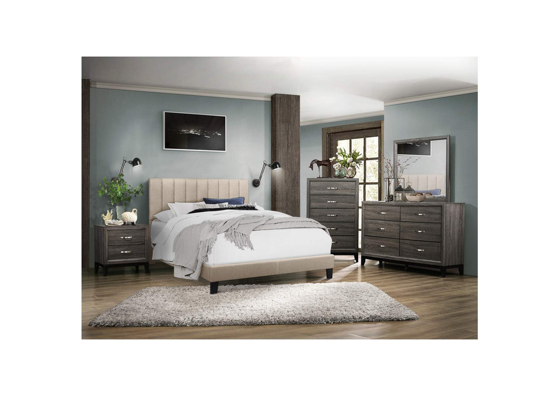 Fabric Channel Full Bed W/Beige Fabric,Homelegance