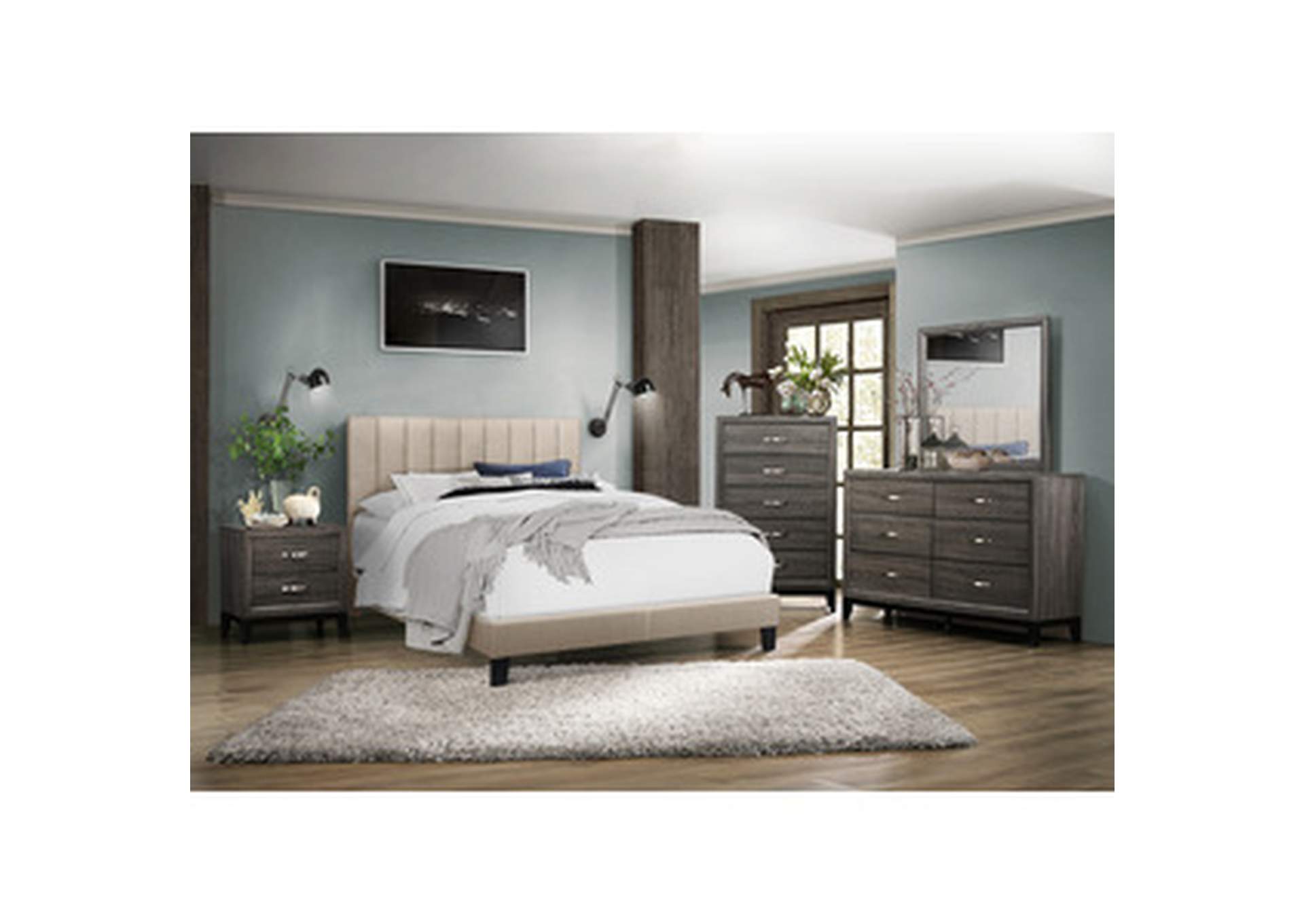 Fabric Channel Full Bed W/Beige Fabric,Homelegance