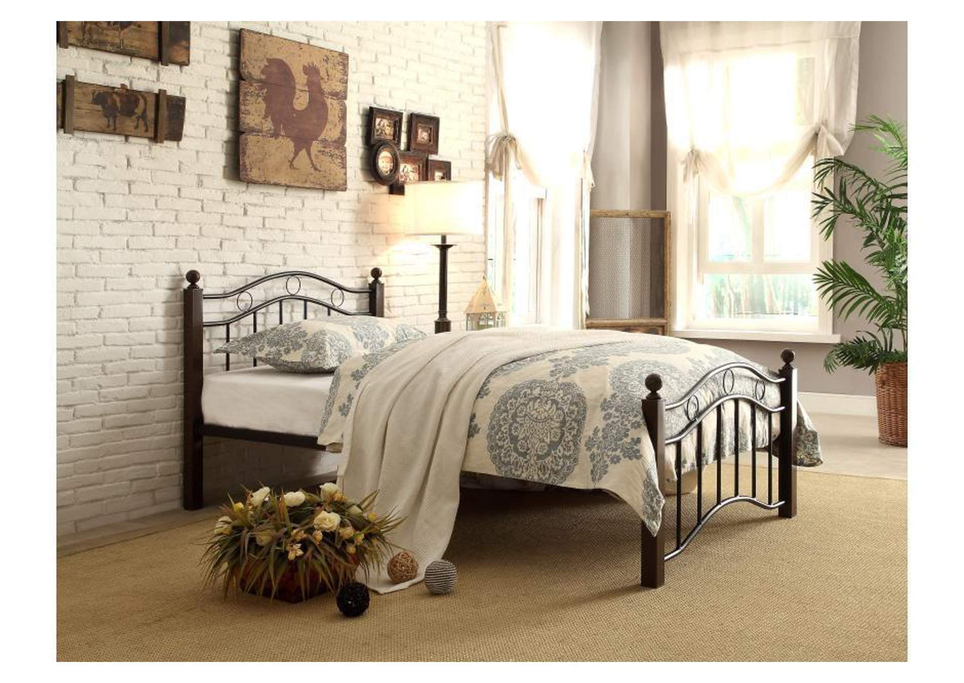 Full Metal Bed,Brw Post,Blk,Homelegance