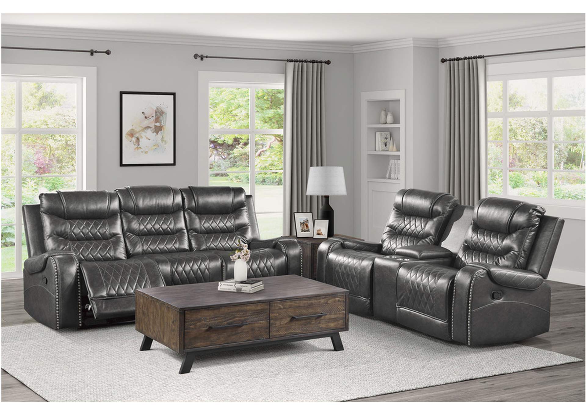 Putnam Gray 9405Gy Living Room Sofa Set,Homelegance