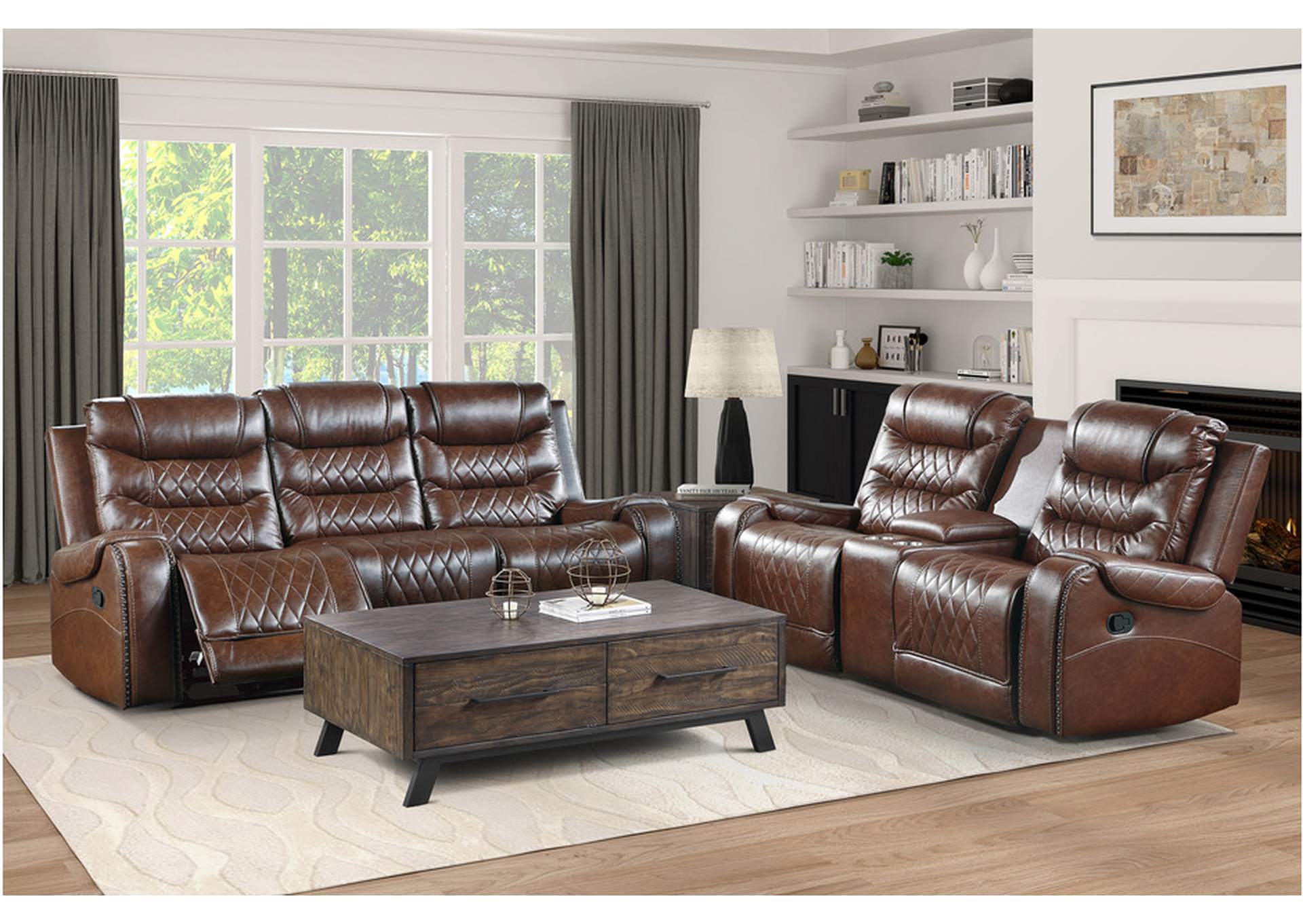 Putnam Brown 9405 Living Room Sofa Set,Homelegance