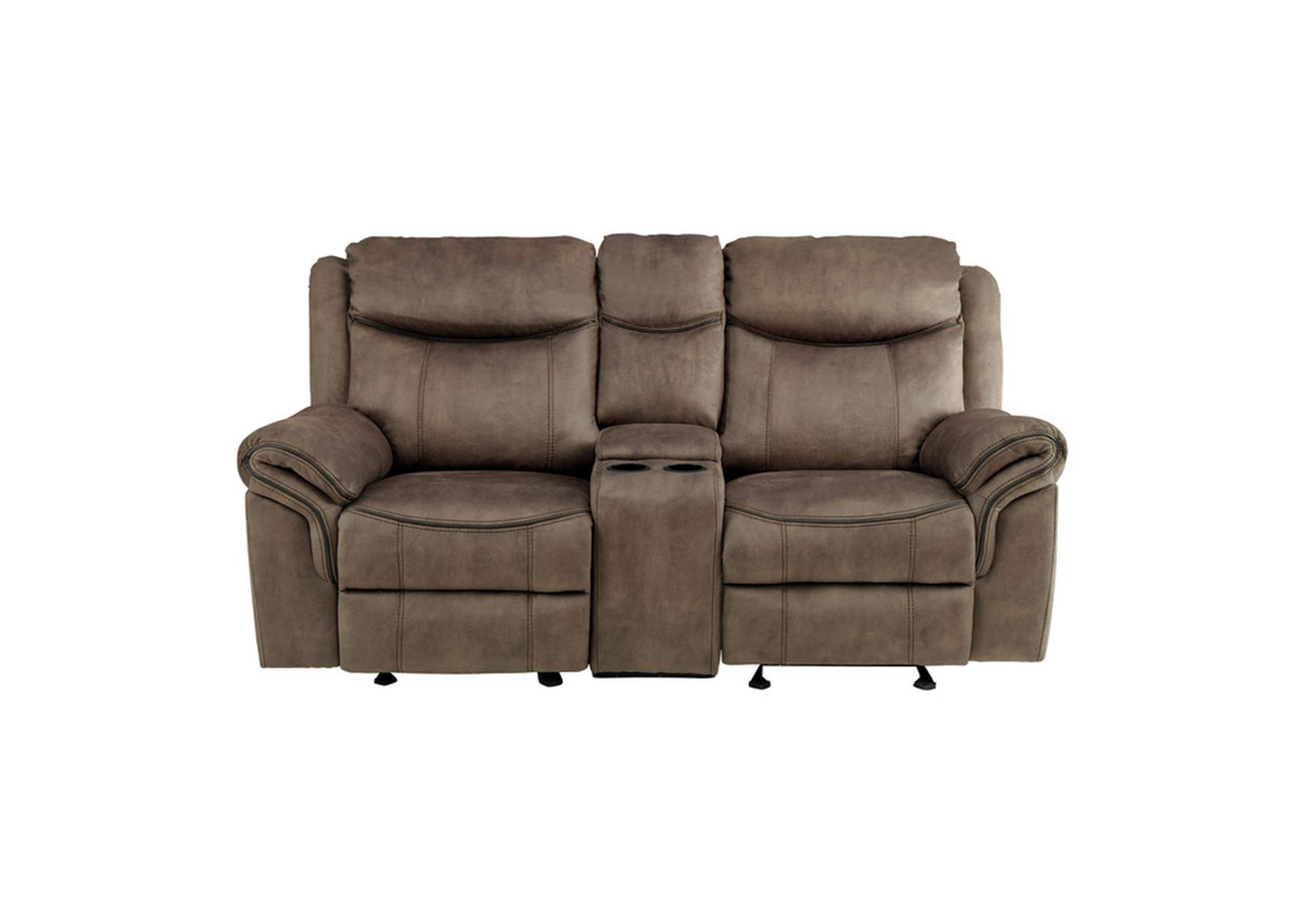 Aram Double Glider Reclining Love Seat with Center Console, Receptacles and USB Ports,Homelegance