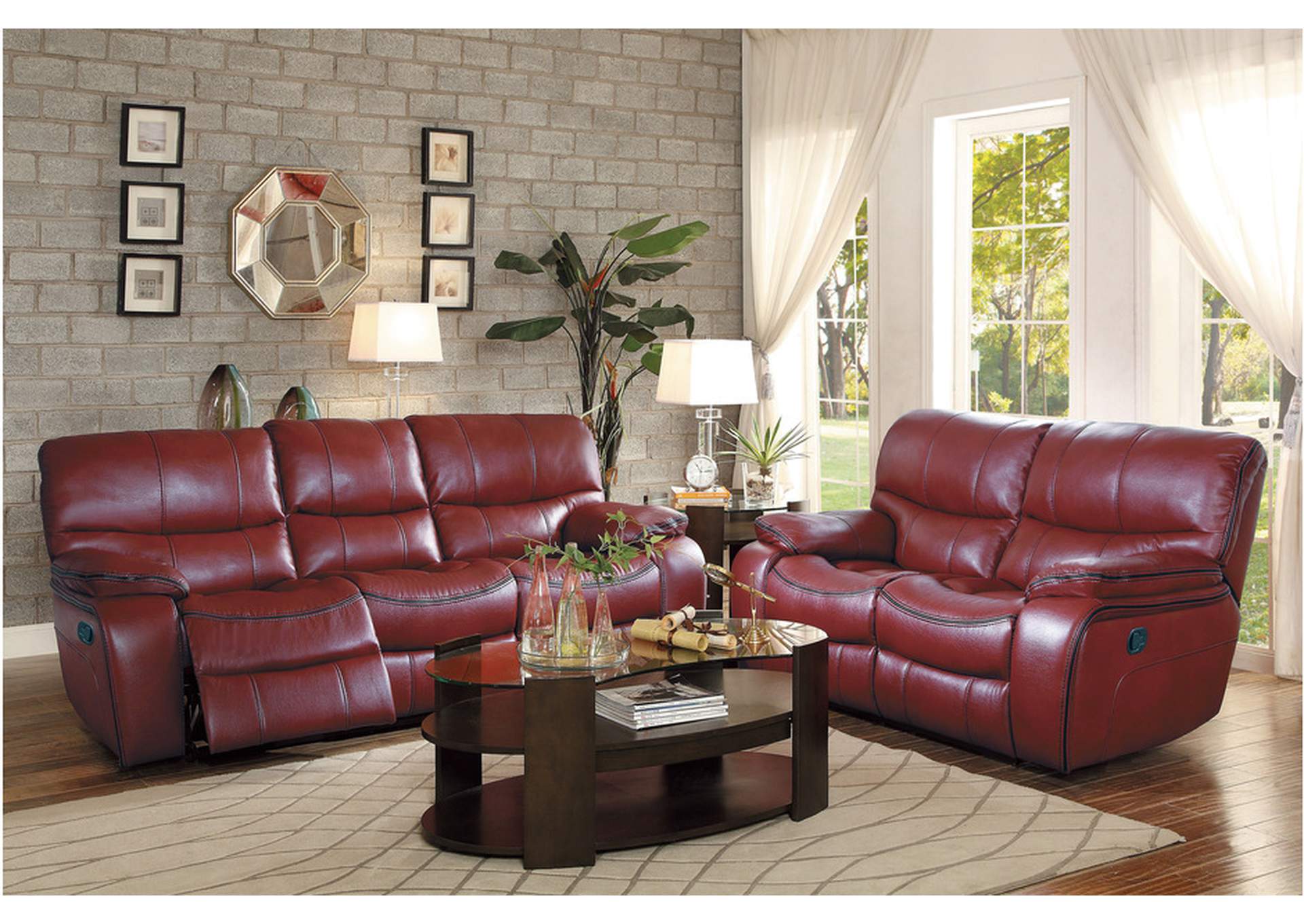 Pecos 8480Red Living Room Sofa Set,Homelegance