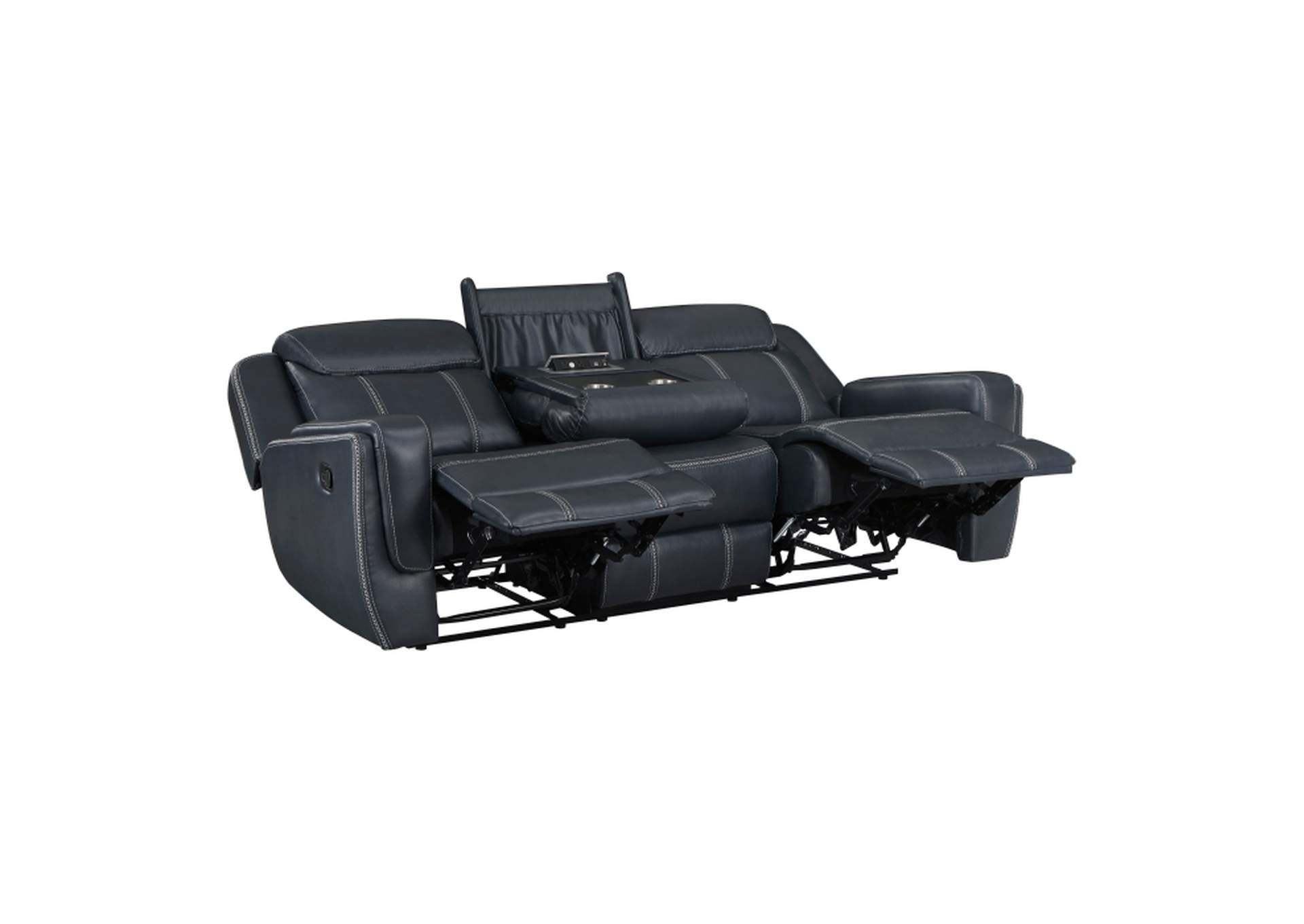 Littleton Double Reclining Sofa with Center Drop-Down Cup Holders, Magazine bag, Receptacles and USB Ports,Homelegance