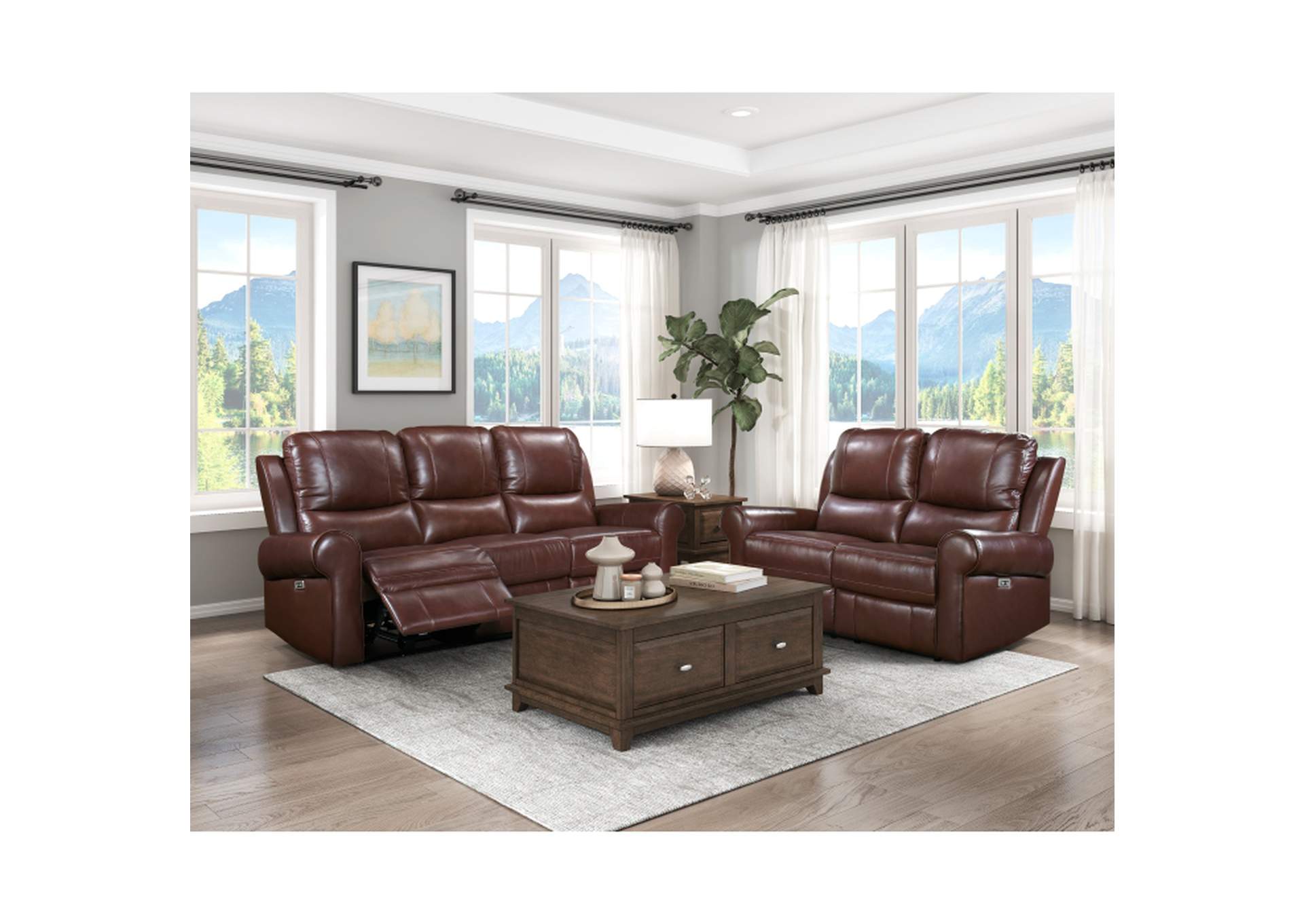 McCall Power Double Reclining Love Seat with Power Headrests,Homelegance