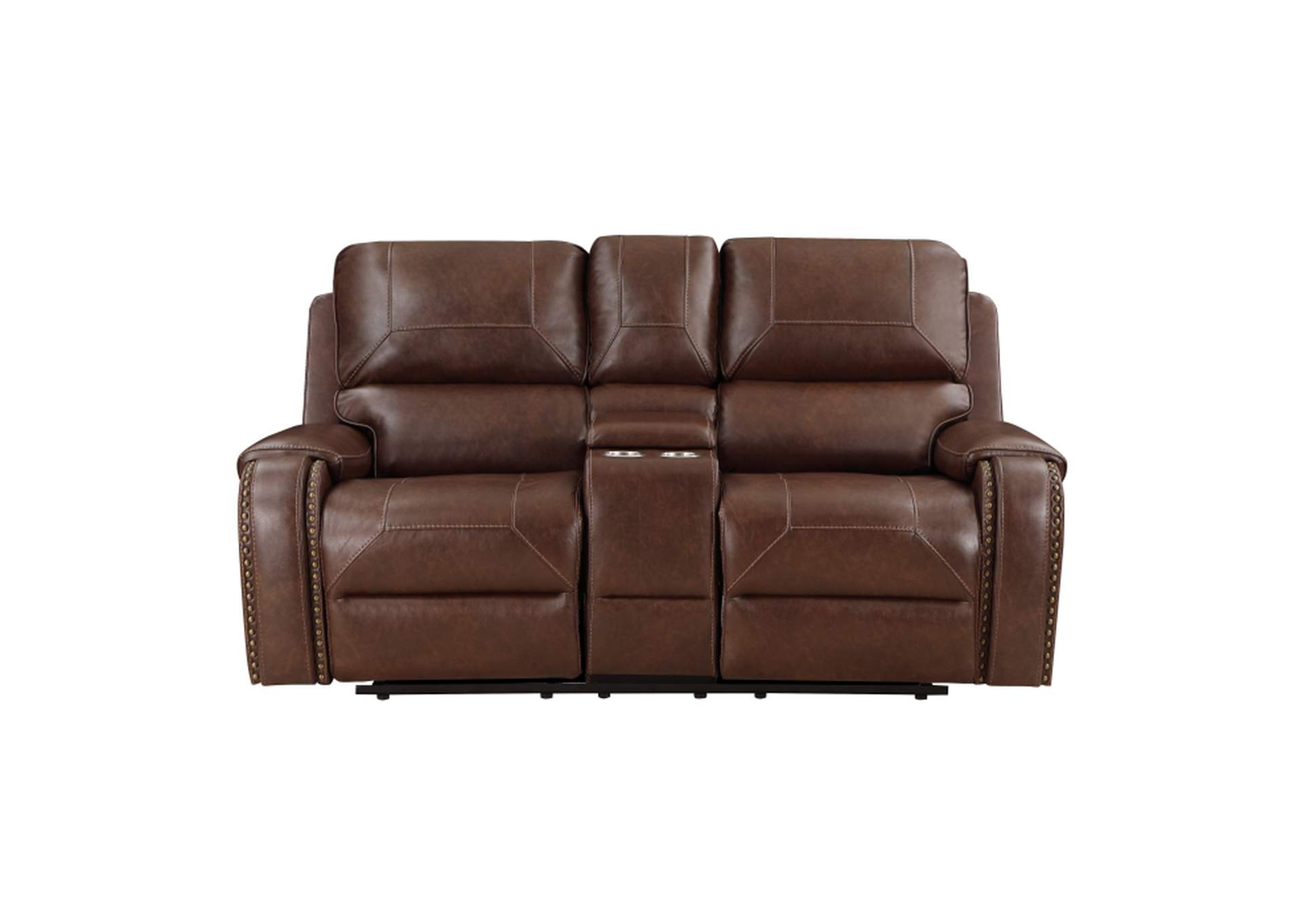 Newnan Double Glider Reclining Love Seat with Center Console, Receptacles and USB Ports,Homelegance