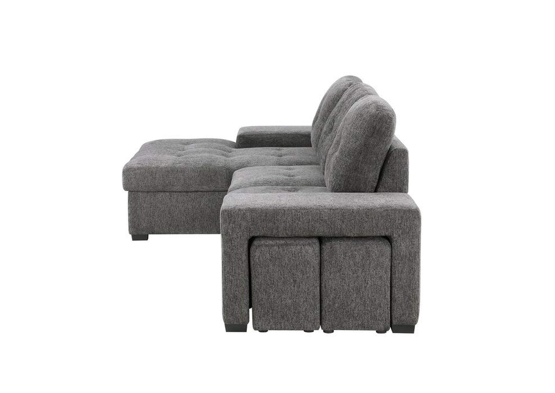 Dadeville 2-Piece Sectional With Pull-Out Bed, Stools And Left Chaise With Hidden Storage,Homelegance