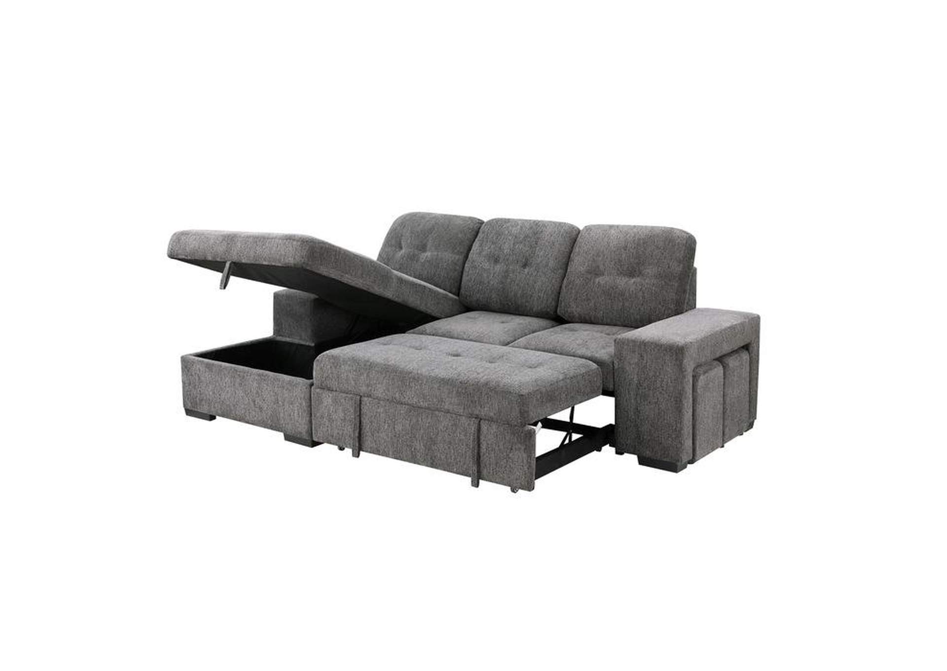 Dadeville 2-Piece Sectional With Pull-Out Bed, Stools And Left Chaise With Hidden Storage,Homelegance