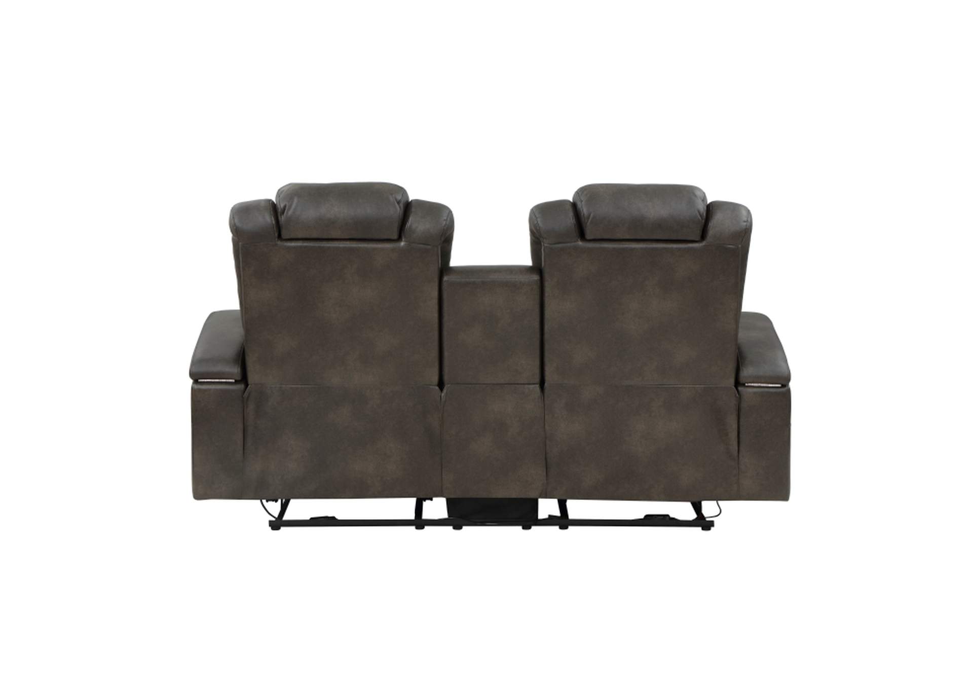Tabor Power Double Reclining Love Seat with Center Console, Power Headrests, Storage Arms and Cup Holders,Homelegance