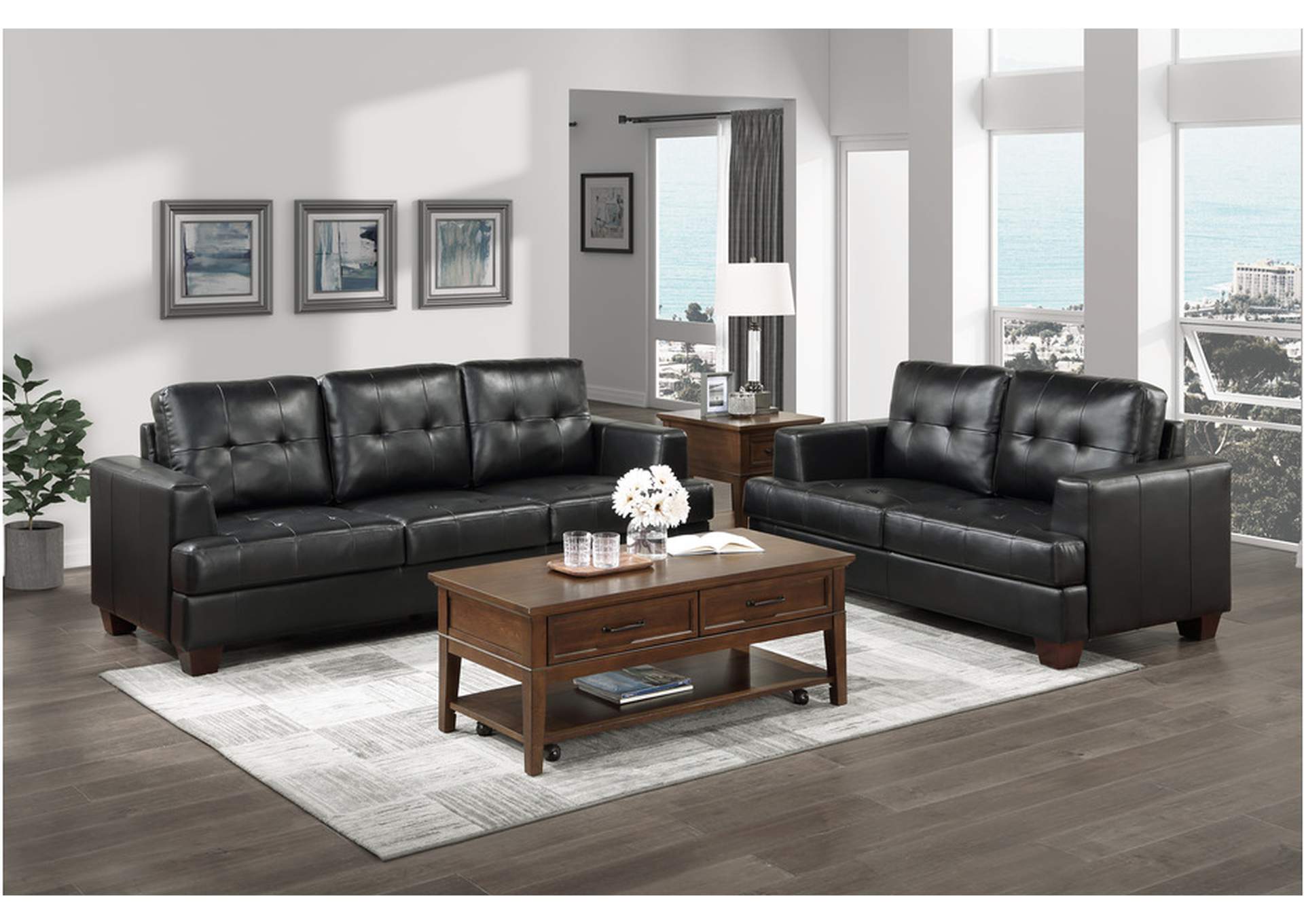 Hinsall Black 9309Bk Living Room Sofa Set,Homelegance