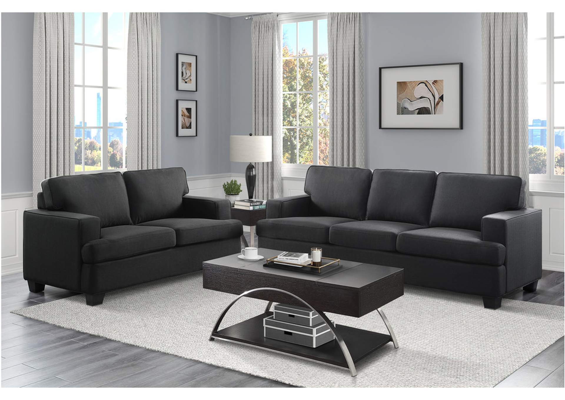 Elmont Black 9327Bk Living Room Sofa Set,Homelegance