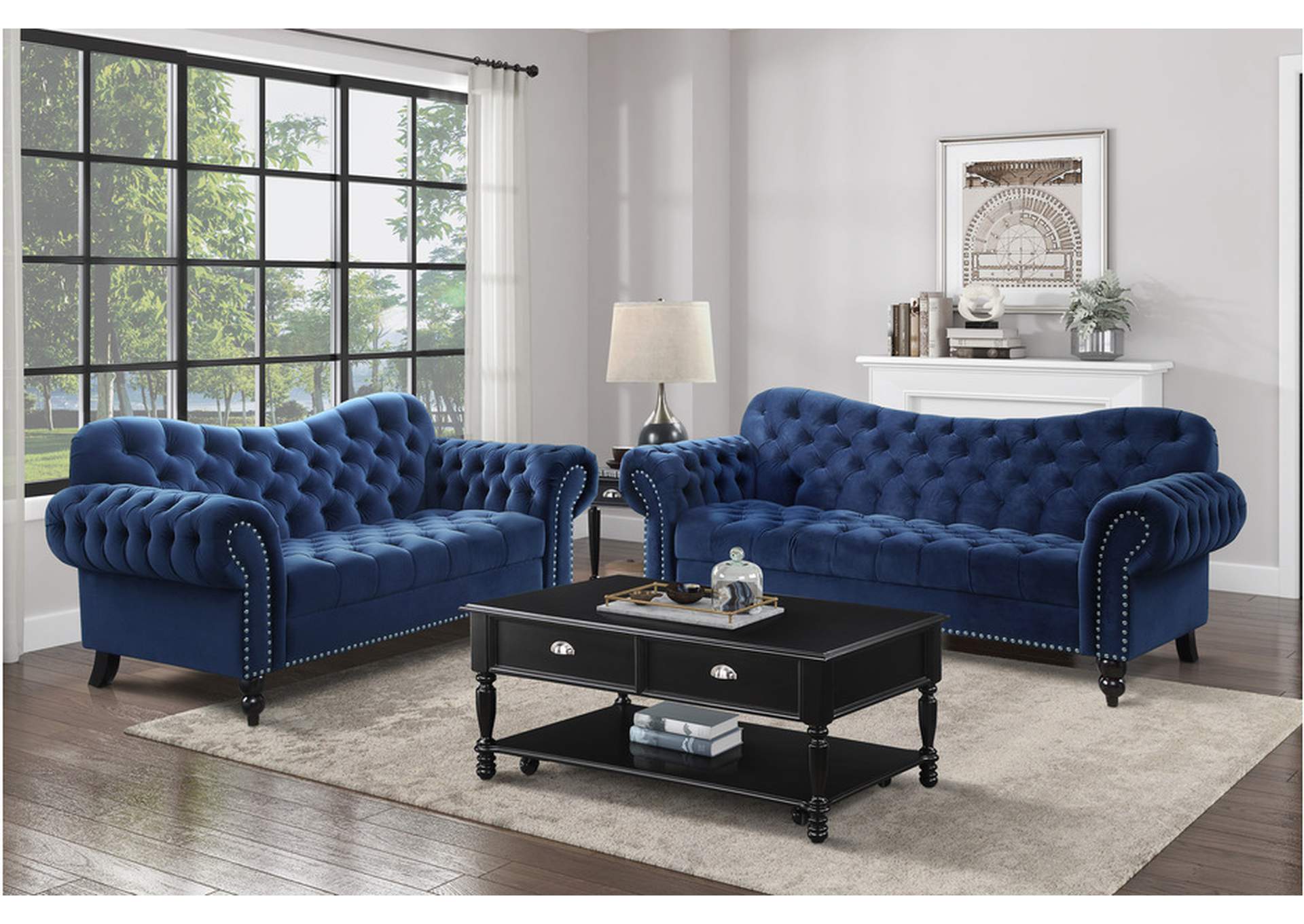 Rosalie Blue 9330 Living Room Sofa Set,Homelegance