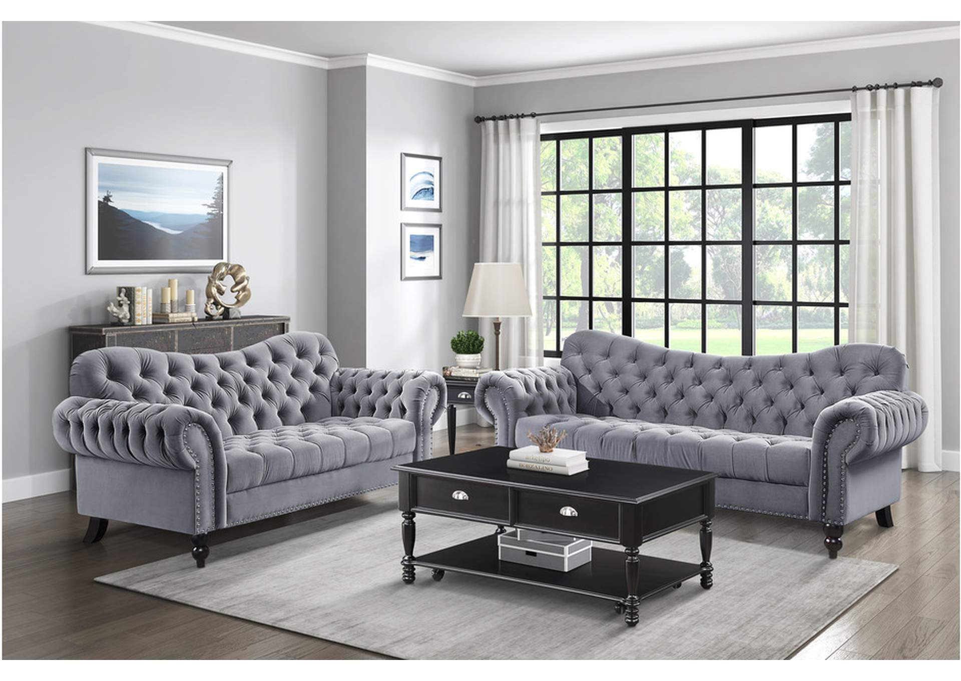 Rosalie Dark Grey 9330 Living Room Sofa Set,Homelegance