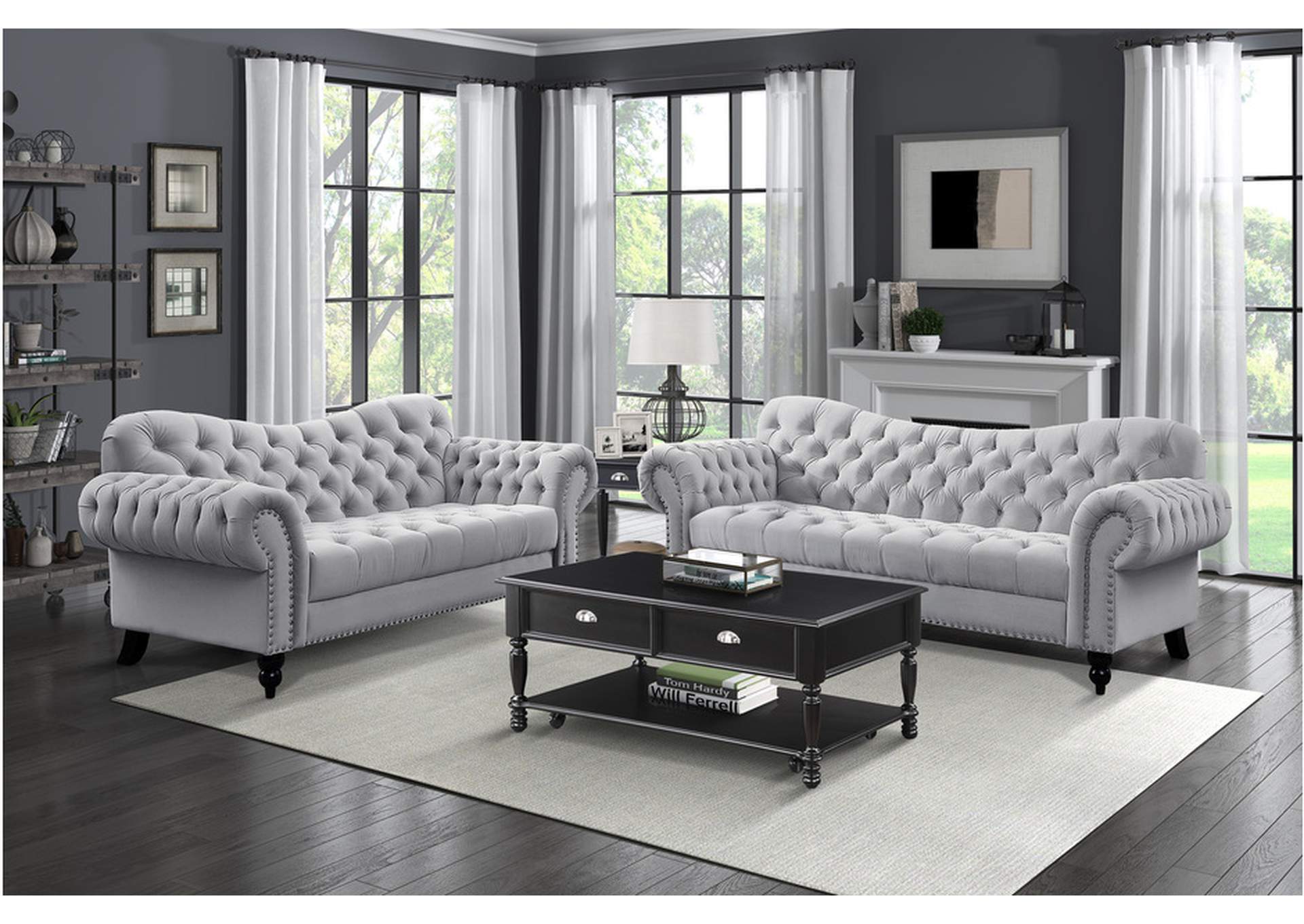 Rosalie Gray 9330Gy Living Room Sofa Set,Homelegance