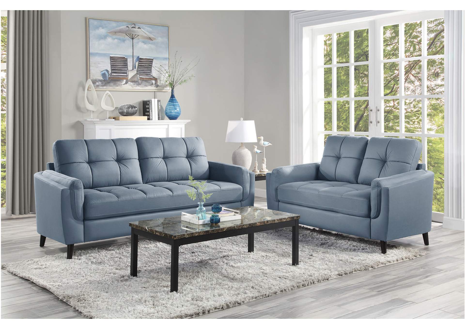 Dorelle Blue 9340 Living Room Sofa Set,Homelegance