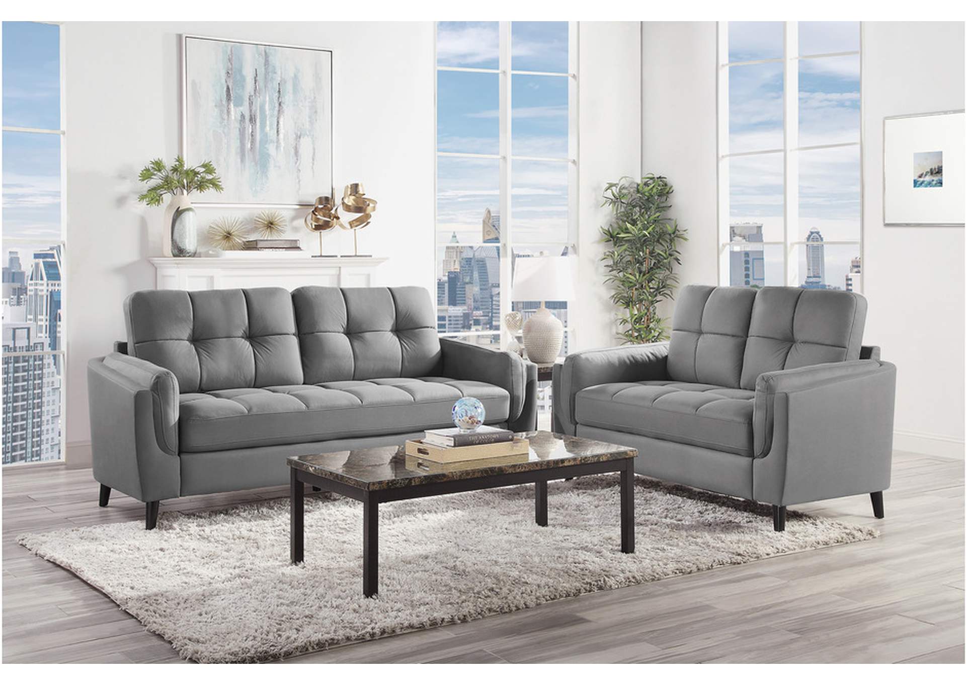 Dorelle Gray 9340Gy Living Room Sofa Set,Homelegance