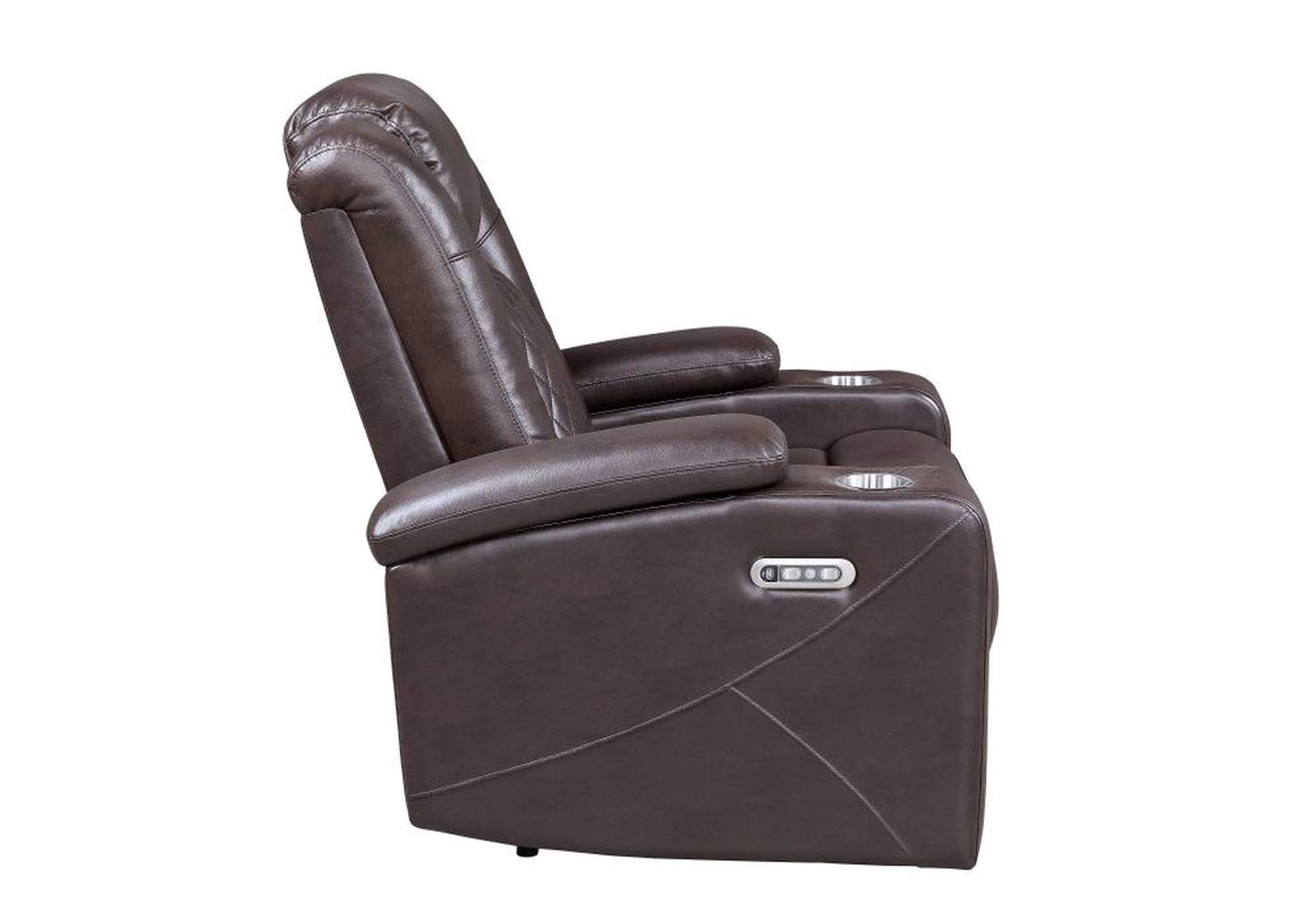Caelan Power Reclining Chair With Power Headrest, Cup Holders And Storage Arms,Homelegance