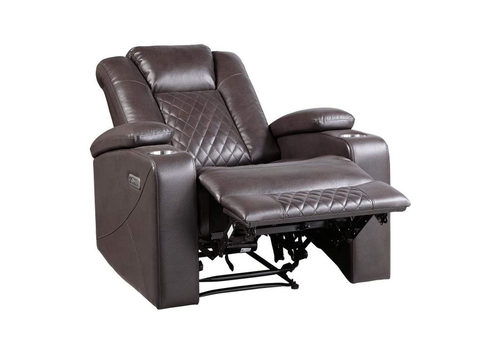 Caelan Power Reclining Chair With Power Headrest, Cup Holders And Storage Arms,Homelegance