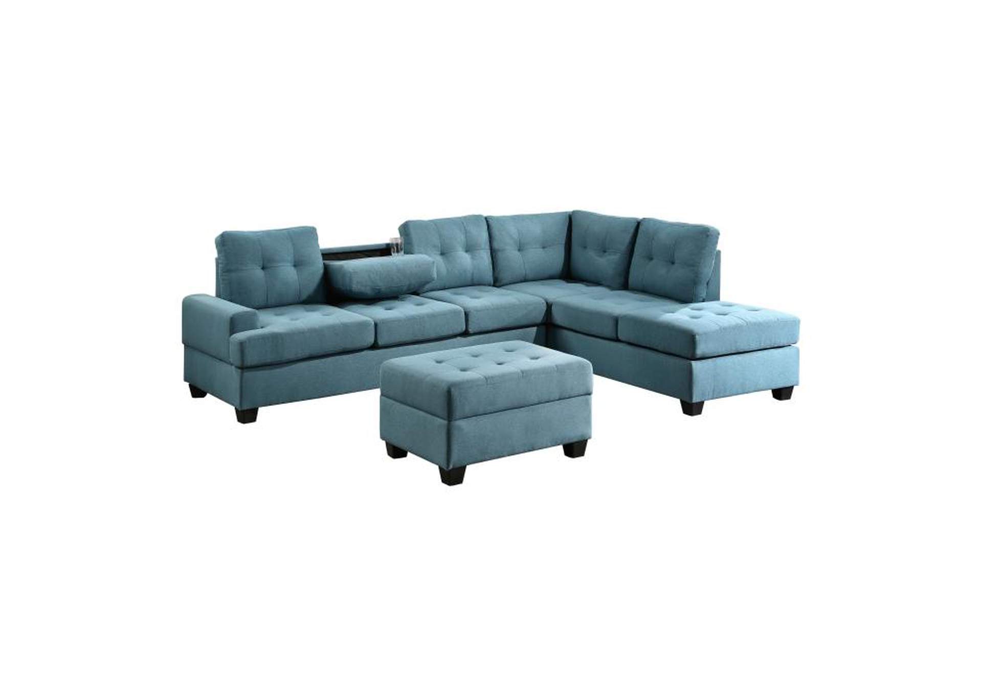 Dunstan 2-Piece Reversible Sectional With Drop-Down Cup Holders And Storage Ottoman,Homelegance