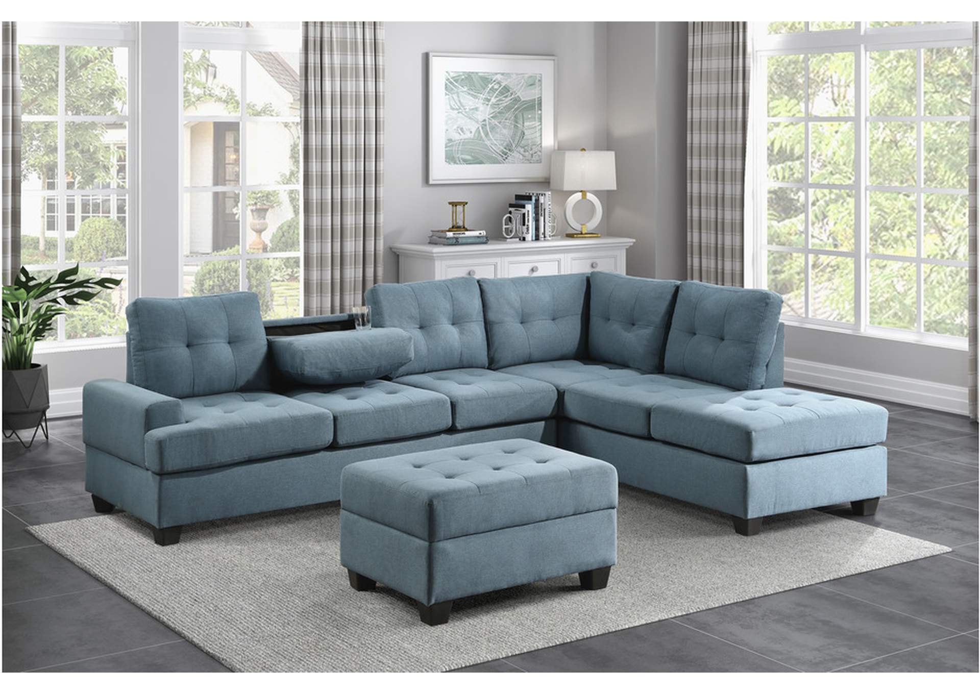 Dunstan Blue 9367 Living Room Sofa Set,Homelegance