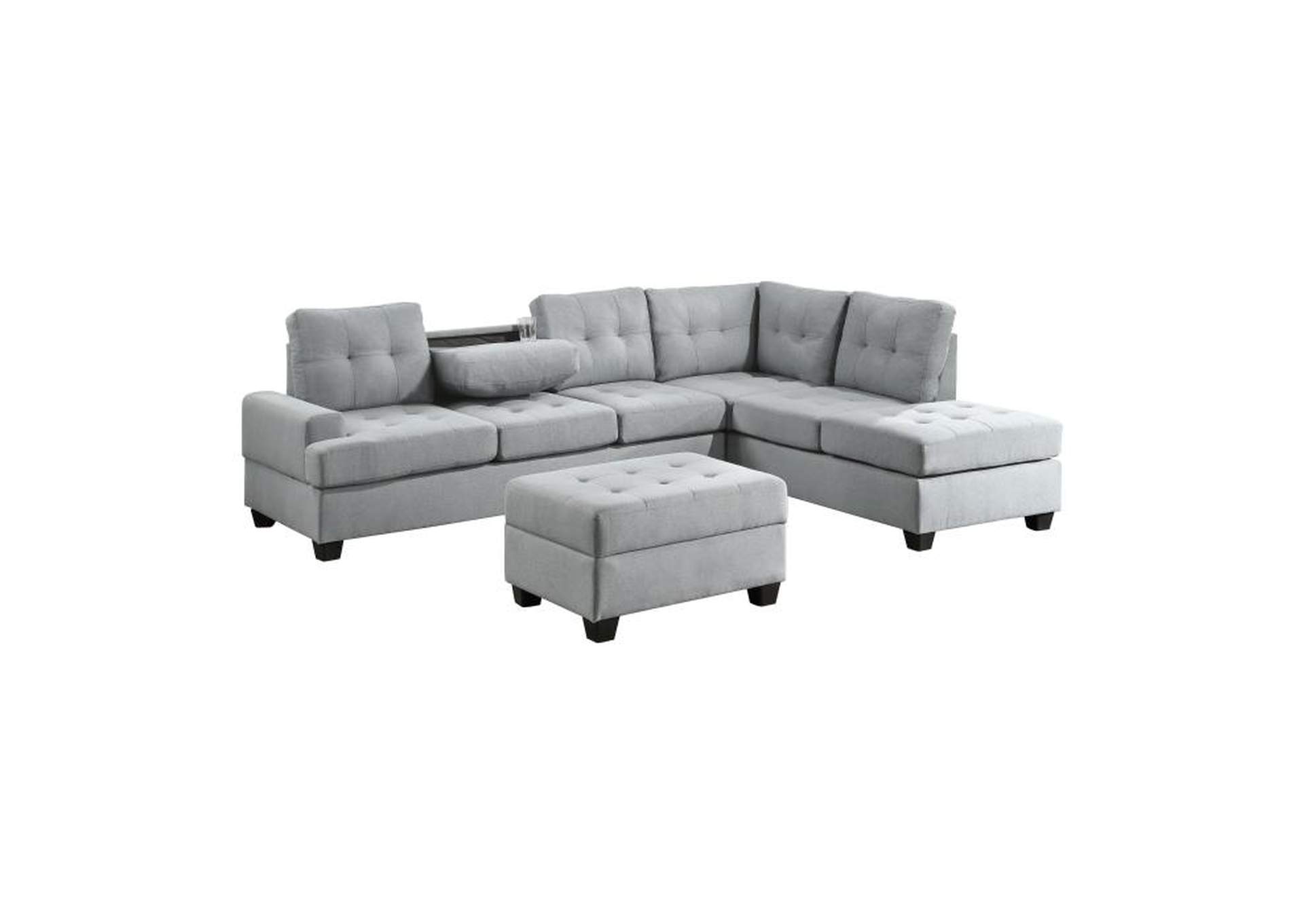 Dunstan 2-Piece Reversible Sectional With Drop-Down Cup Holders And Storage Ottoman,Homelegance