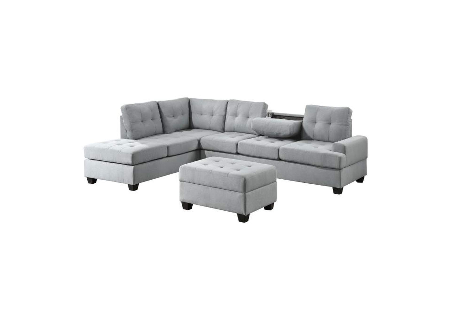 Dunstan 2-Piece Reversible Sectional With Drop-Down Cup Holders And Storage Ottoman,Homelegance