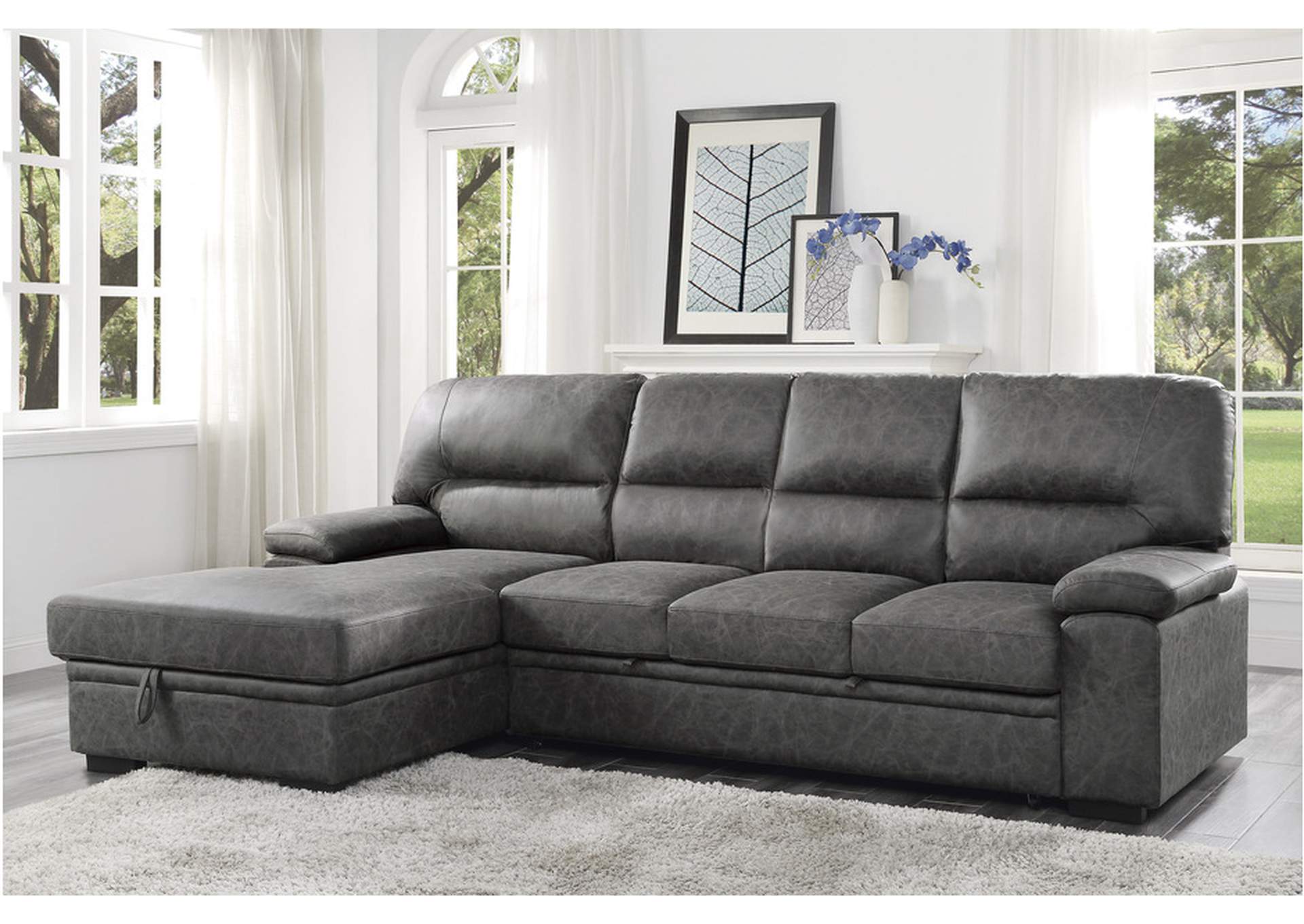Michigan Dark Grey 9407Dg-Sc Living Room Sofa Set,Homelegance