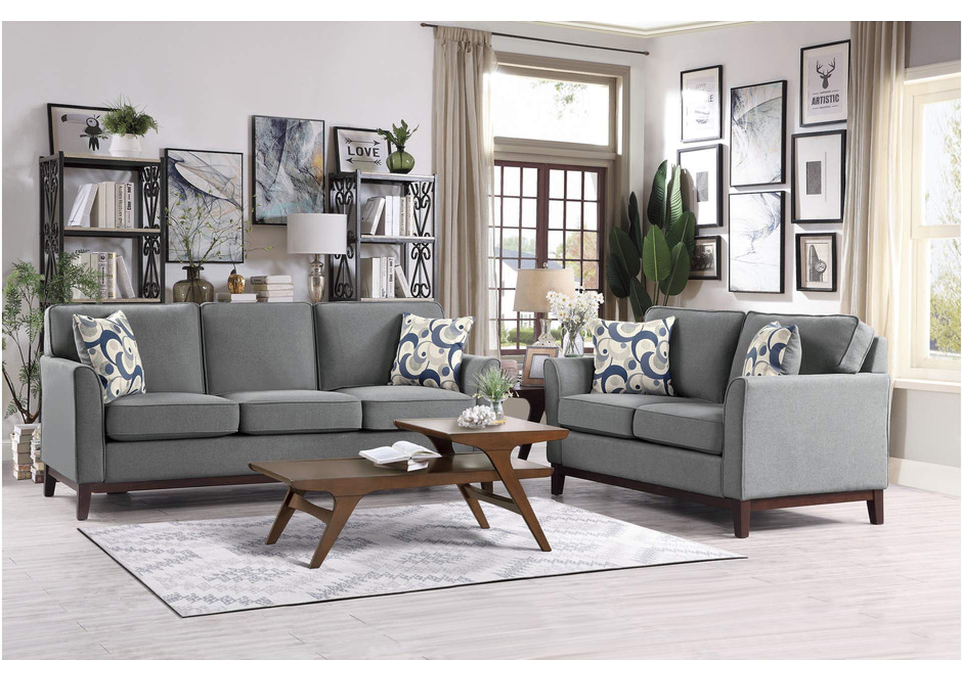 Blue Lake 9806Gry Living Room Sofa Set,Homelegance