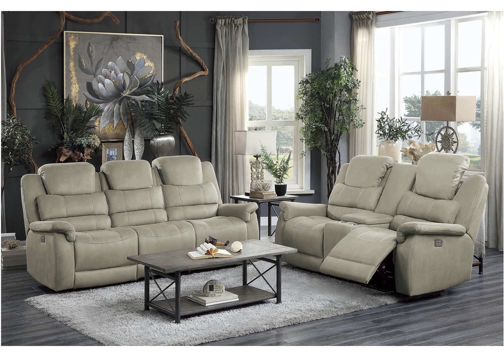 Shola Gray 9848Gy-Pwh Living Room Sofa Set,Homelegance